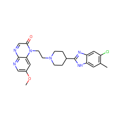 COc1cnc2ncc(=O)n(CCN3CCC(c4nc5cc(Cl)c(C)cc5[nH]4)CC3)c2c1 ZINC000299833563