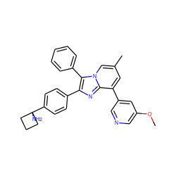 COc1cncc(-c2cc(C)cn3c(-c4ccccc4)c(-c4ccc(C5(N)CCC5)cc4)nc23)c1 ZINC000113680181