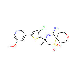 COc1cncc(-c2cc(Cl)c([C@]3(C)CS(=O)(=O)C4(CCOCC4)C(N)=N3)s2)c1 ZINC000207734765