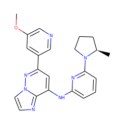 COc1cncc(-c2cc(Nc3cccc(N4CCC[C@H]4C)n3)c3nccn3n2)c1 ZINC000207417669