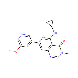 COc1cncc(-c2cc3ncn(C)c(=O)c3c(NC3CC3)n2)c1 ZINC000115620009