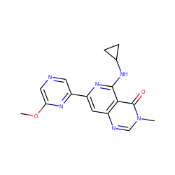 COc1cncc(-c2cc3ncn(C)c(=O)c3c(NC3CC3)n2)n1 ZINC000115624180