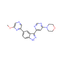 COc1cncc(-c2ccc3[nH]nc(-c4cc(N5CCOCC5)ncn4)c3c2)n1 ZINC000225573526