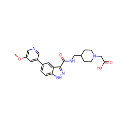 COc1cncc(-c2ccc3[nH]nc(C(=O)NCC4CCN(CC(=O)O)CC4)c3c2)c1 ZINC000205786305