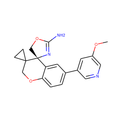 COc1cncc(-c2ccc3c(c2)[C@]2(COC(N)=N2)C2(CC2)CO3)c1 ZINC000149300109