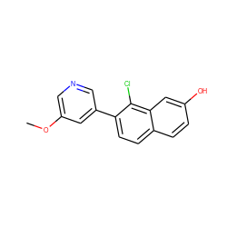 COc1cncc(-c2ccc3ccc(O)cc3c2Cl)c1 ZINC000096282816