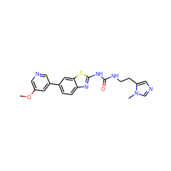 COc1cncc(-c2ccc3nc(NC(=O)NCCc4cncn4C)sc3c2)c1 ZINC000299821698