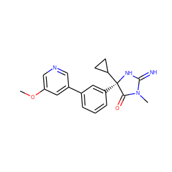 COc1cncc(-c2cccc([C@]3(C4CC4)NC(=N)N(C)C3=O)c2)c1 ZINC000084632614