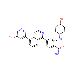 COc1cncc(-c2cccc3c(-c4ccc(C(N)=O)c(NC5CCC(O)CC5)c4)nccc23)c1 ZINC000145542147