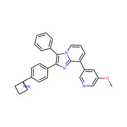 COc1cncc(-c2cccn3c(-c4ccccc4)c(-c4ccc(C5(N)CCC5)cc4)nc23)c1 ZINC000168276551