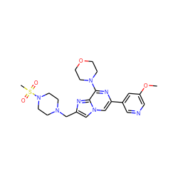 COc1cncc(-c2cn3cc(CN4CCN(S(C)(=O)=O)CC4)nc3c(N3CCOCC3)n2)c1 ZINC000084742298