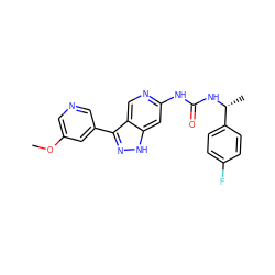 COc1cncc(-c2n[nH]c3cc(NC(=O)N[C@H](C)c4ccc(F)cc4)ncc23)c1 ZINC000261185067