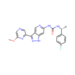 COc1cncc(-c2n[nH]c3cc(NC(=O)N[C@H](C)c4ccc(F)cc4)ncc23)n1 ZINC000261081827