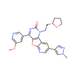 COc1cncc(-c2nc(=O)n(CC[C@@H]3CCCO3)c3c2oc2ncc(-c4cnn(C)c4)cc23)c1 ZINC000096907438