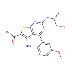 COc1cncc(-c2nc(N[C@H](C)CO)nc3sc(C(N)=O)c(N)c23)c1 ZINC000073223723