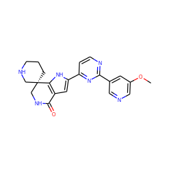 COc1cncc(-c2nccc(-c3cc4c([nH]3)[C@@]3(CCCNC3)CNC4=O)n2)c1 ZINC000071332057