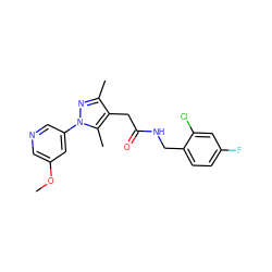 COc1cncc(-n2nc(C)c(CC(=O)NCc3ccc(F)cc3Cl)c2C)c1 ZINC000095565192