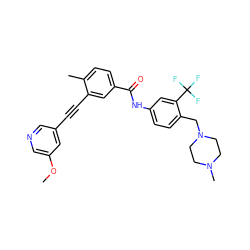 COc1cncc(C#Cc2cc(C(=O)Nc3ccc(CN4CCN(C)CC4)c(C(F)(F)F)c3)ccc2C)c1 ZINC000222127477