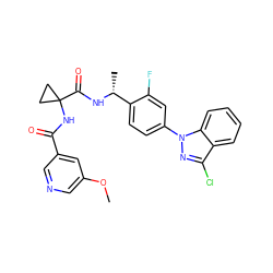 COc1cncc(C(=O)NC2(C(=O)N[C@H](C)c3ccc(-n4nc(Cl)c5ccccc54)cc3F)CC2)c1 ZINC000068248206