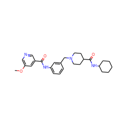 COc1cncc(C(=O)Nc2cccc(CN3CCC(C(=O)NC4CCCCC4)CC3)c2)c1 ZINC000210702435