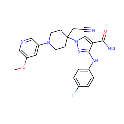 COc1cncc(N2CCC(CC#N)(n3cc(C(N)=O)c(Nc4ccc(F)cc4)n3)CC2)c1 ZINC000204942129