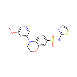 COc1cncc(N2CCOc3cc(S(=O)(=O)Nc4nccs4)ccc32)c1 ZINC000220242750