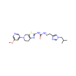 COc1cncc(N2CCc3nc(NC(=O)NCCc4cn(CC(C)C)cn4)sc3C2)c1 ZINC000473135162