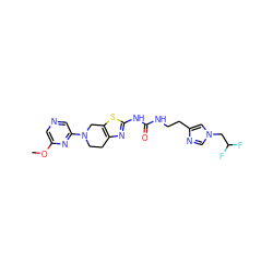 COc1cncc(N2CCc3nc(NC(=O)NCCc4cn(CC(F)F)cn4)sc3C2)n1 ZINC000473134801