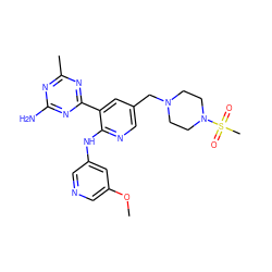 COc1cncc(Nc2ncc(CN3CCN(S(C)(=O)=O)CC3)cc2-c2nc(C)nc(N)n2)c1 ZINC000095557692