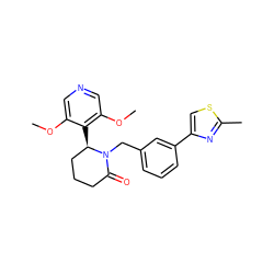 COc1cncc(OC)c1[C@@H]1CCCC(=O)N1Cc1cccc(-c2csc(C)n2)c1 ZINC000166851256