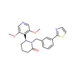 COc1cncc(OC)c1[C@@H]1CCCC(=O)N1Cc1cccc(-c2nccs2)c1 ZINC000167405040