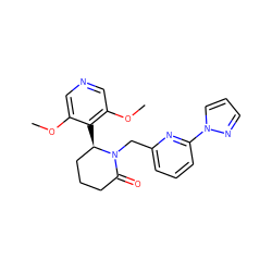 COc1cncc(OC)c1[C@@H]1CCCC(=O)N1Cc1cccc(-n2cccn2)n1 ZINC000166595679