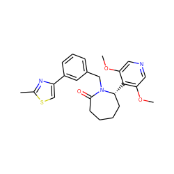 COc1cncc(OC)c1[C@@H]1CCCCC(=O)N1Cc1cccc(-c2csc(C)n2)c1 ZINC000167141972