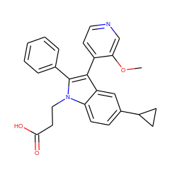 COc1cnccc1-c1c(-c2ccccc2)n(CCC(=O)O)c2ccc(C3CC3)cc12 ZINC000211275802