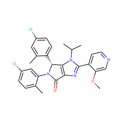 COc1cnccc1-c1nc2c(n1C(C)C)[C@@H](c1ccc(Cl)cc1C)N(c1cc(Cl)ccc1C)C2=O ZINC000169705387