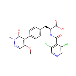 COc1cnn(C)c(=O)c1-c1ccc(C[C@H](NC(=O)c2c(Cl)cncc2Cl)C(=O)O)cc1 ZINC000029127979