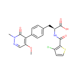 COc1cnn(C)c(=O)c1-c1ccc(C[C@H](NC(=O)c2sccc2Cl)C(=O)O)cc1 ZINC000029127934