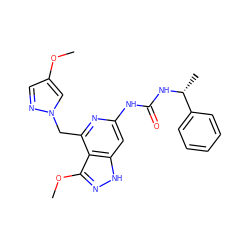 COc1cnn(Cc2nc(NC(=O)N[C@H](C)c3ccccc3)cc3[nH]nc(OC)c23)c1 ZINC001772643114