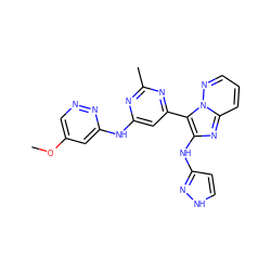 COc1cnnc(Nc2cc(-c3c(Nc4cc[nH]n4)nc4cccnn34)nc(C)n2)c1 ZINC000095555281