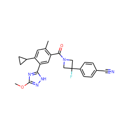 COc1n[nH]c(-c2cc(C(=O)N3CC(F)(c4ccc(C#N)cc4)C3)c(C)cc2C2CC2)n1 ZINC000219095789