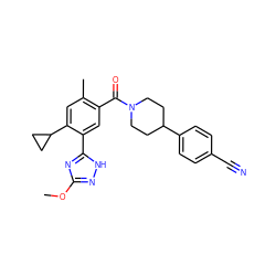 COc1n[nH]c(-c2cc(C(=O)N3CCC(c4ccc(C#N)cc4)CC3)c(C)cc2C2CC2)n1 ZINC000220784974