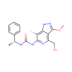 COc1n[nH]c2c(F)c(NC(=O)N[C@H](C)c3ccccc3)nc(CO)c12 ZINC001772658175