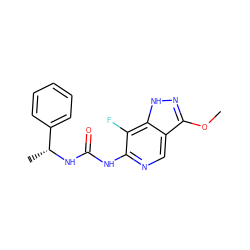 COc1n[nH]c2c(F)c(NC(=O)N[C@H](C)c3ccccc3)ncc12 ZINC000209390305