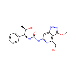 COc1n[nH]c2cc(NC(=O)N[C@@H](c3ccccc3)[C@@H](C)O)nc(CO)c12 ZINC001772639687