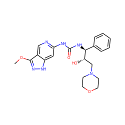 COc1n[nH]c2cc(NC(=O)N[C@@H](c3ccccc3)[C@@H](O)CN3CCOCC3)ncc12 ZINC001772593979