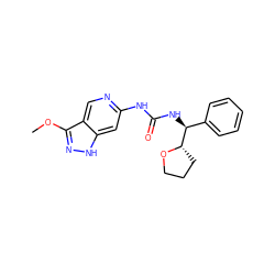 COc1n[nH]c2cc(NC(=O)N[C@@H](c3ccccc3)[C@@H]3CCCO3)ncc12 ZINC001772589907