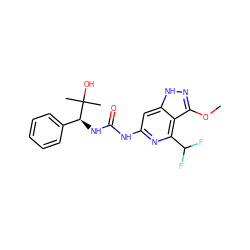 COc1n[nH]c2cc(NC(=O)N[C@@H](c3ccccc3)C(C)(C)O)nc(C(F)F)c12 ZINC001772616256