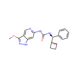 COc1n[nH]c2cc(NC(=O)N[C@@H](c3ccccc3)C3(O)CCC3)ncc12 ZINC001772639532