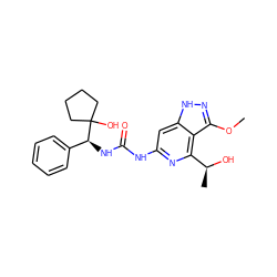 COc1n[nH]c2cc(NC(=O)N[C@@H](c3ccccc3)C3(O)CCCC3)nc([C@H](C)O)c12 ZINC001772603253