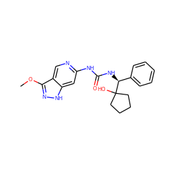 COc1n[nH]c2cc(NC(=O)N[C@@H](c3ccccc3)C3(O)CCCC3)ncc12 ZINC001772645726